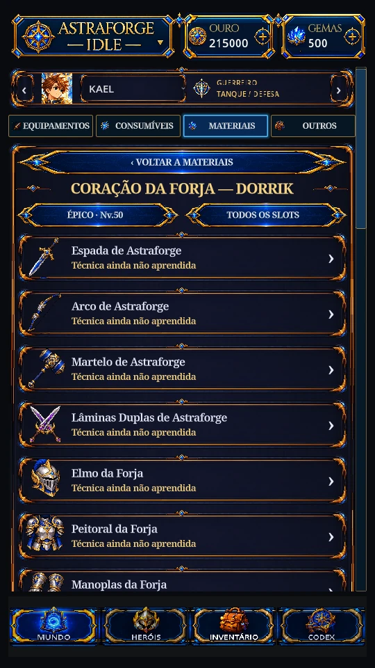 Catálogo real da Oficina e fabricação de equipamentos no Godot