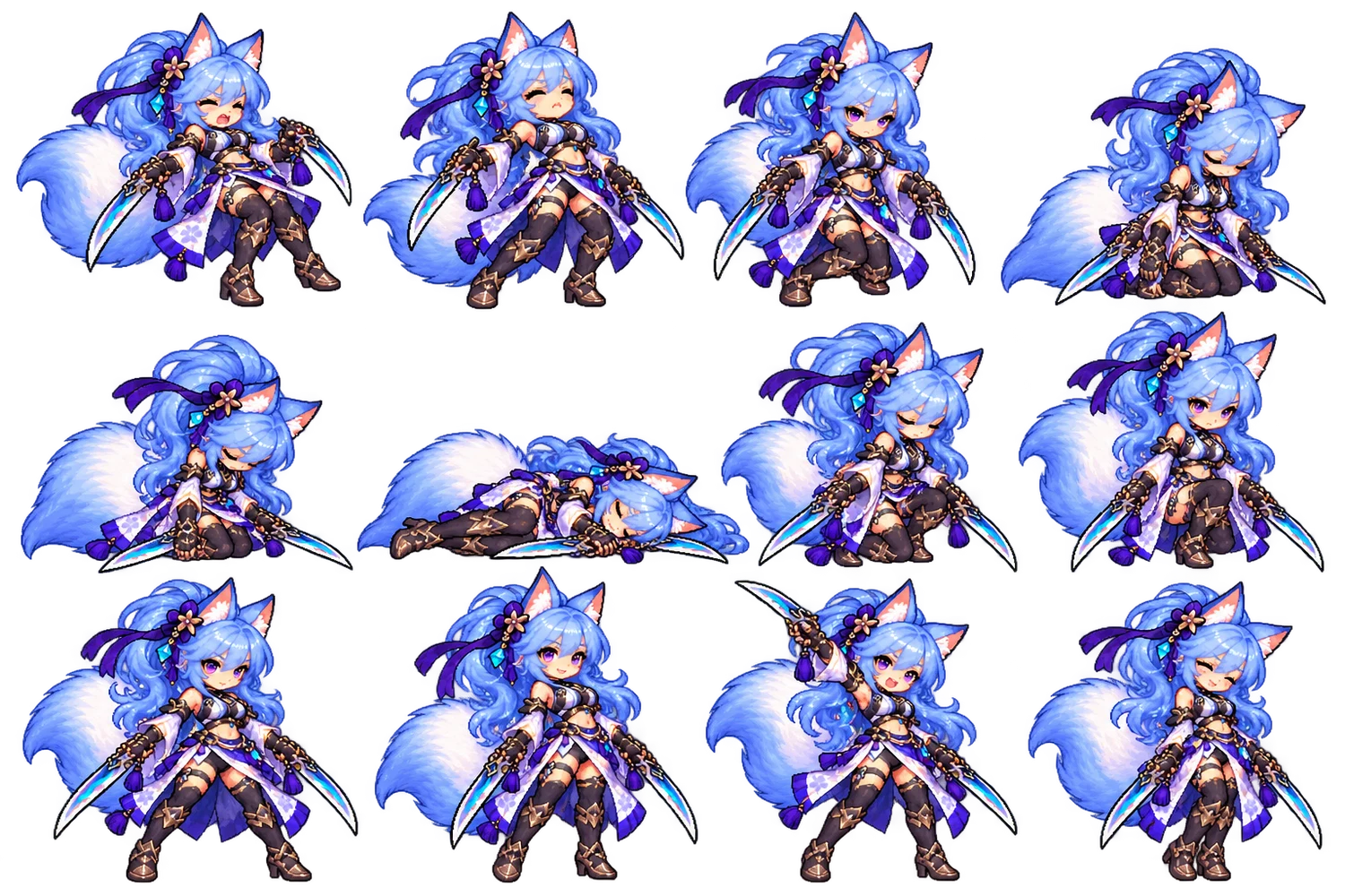 Folha com doze poses reais da nova Fae
